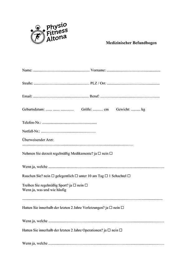 Medizinischer Fragebogen Vorschau